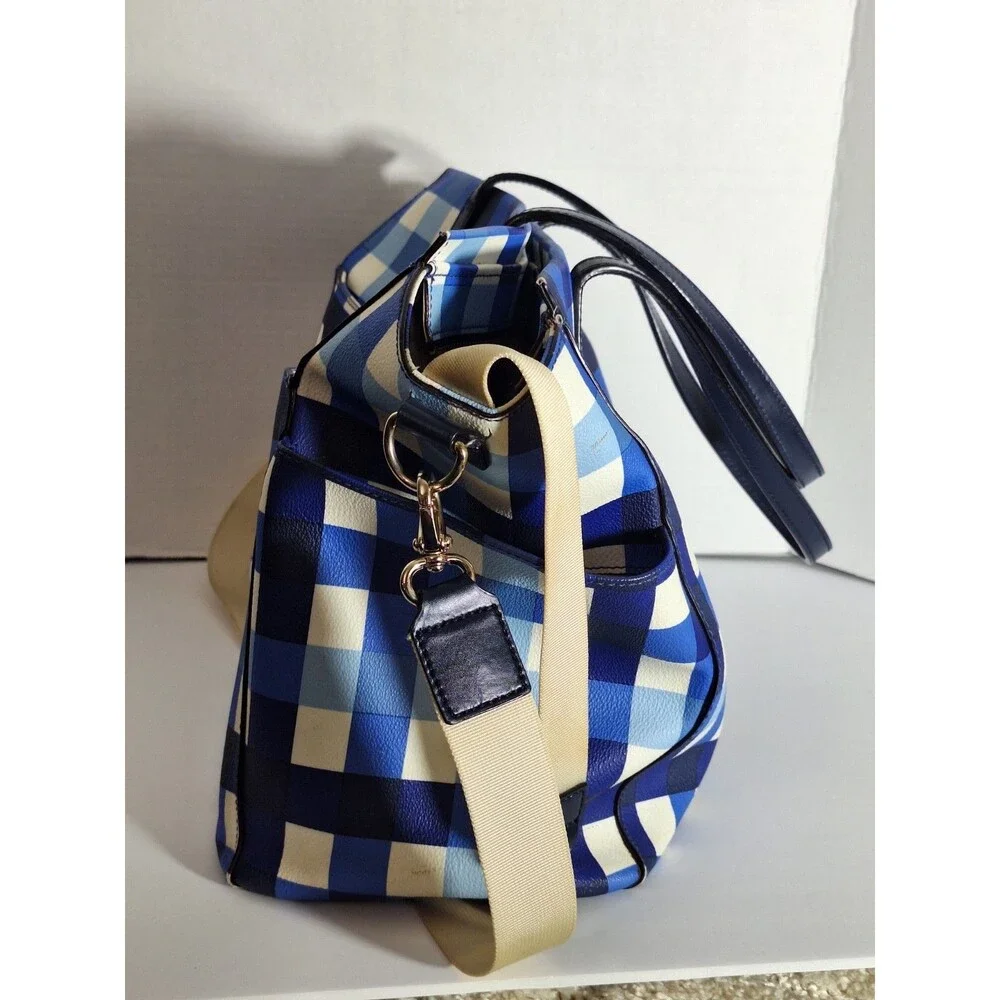 Kate Spade New York Grove Street Kaylie Plaid Diaper Bag Blue White Travel Bag